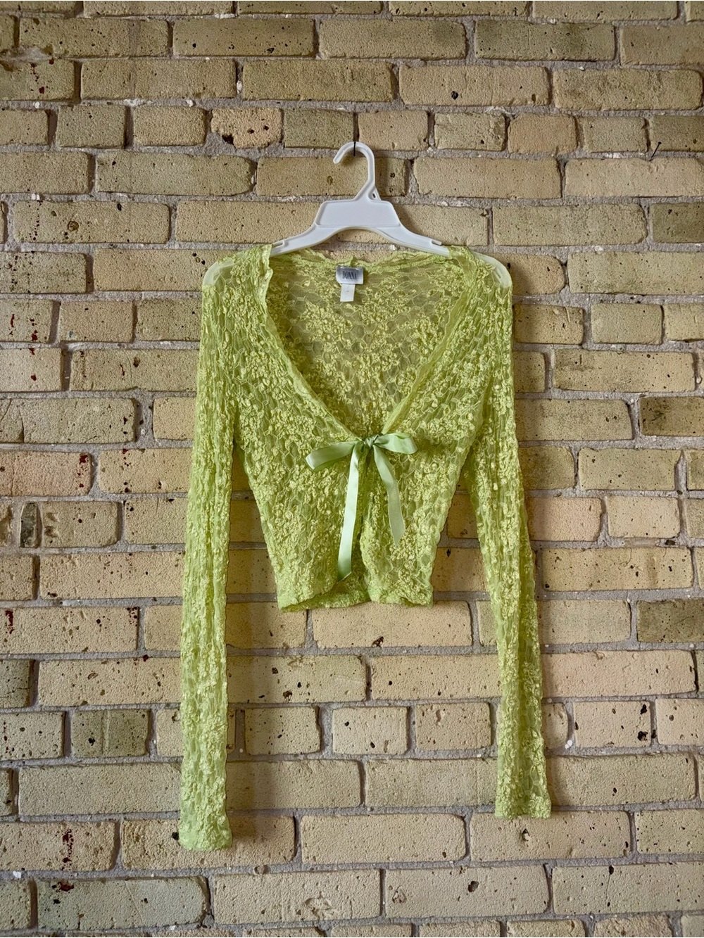 Lime Green Lace Tie-Front Crop Top